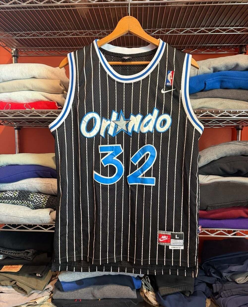 Vtg Nike Orlando Magic Shaquille O'Neal #32 Black Pinstripe Jersey Size Large